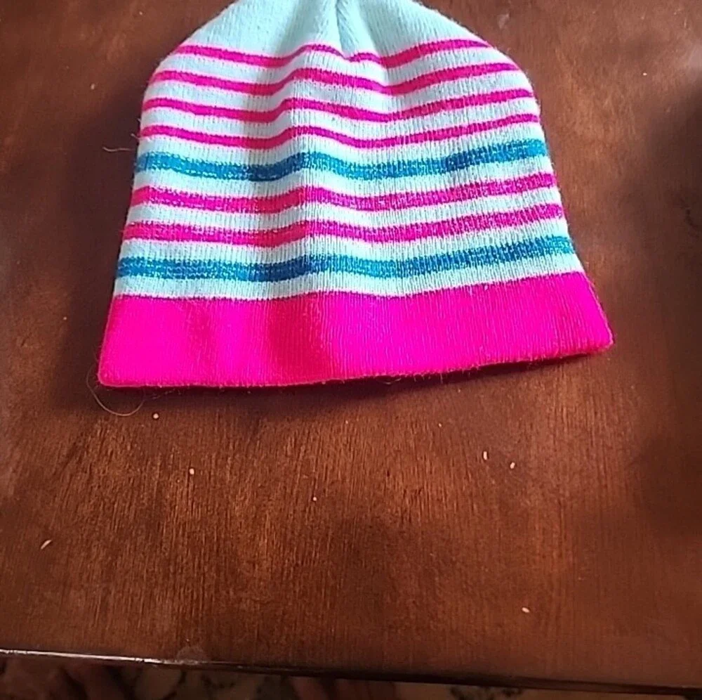 Youth Striped Pink & Aqua Beanie with Gray & Black Knit Options - Lot Of 3